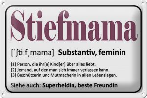 Schild Blech 30x20cm - Made in Germany - Spruch Stiefmama Superheldin Freundin Metall Deko Blechschild