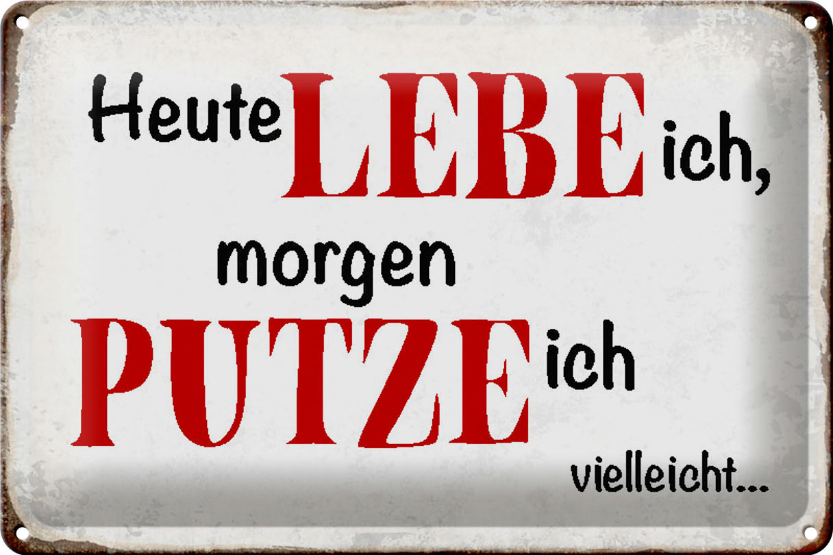 Schild Blech 30x20cm - Made in Germany - Spruch heute lebe ich morgen putze ich Metall Deko Blechschild