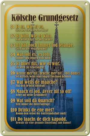 Schild Blech 20x30cm - Made in Germany - Spruch Kölsche Grundgesetz wat fott es Metall Deko Blechschild
