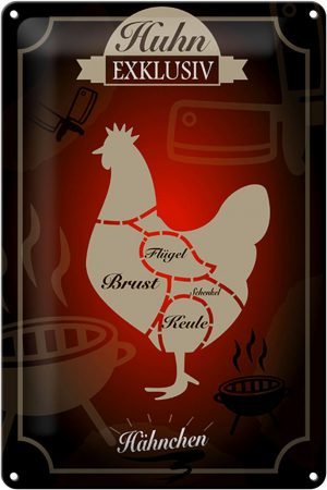 Schild Blech 20x30cm - Made in Germany - Fleisch Huhn exklusive Hähnchen Metall Deko Blechschild
