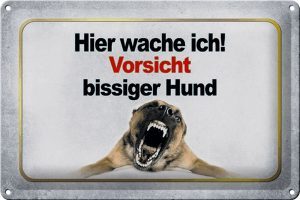 Schild Blech 30x20cm - Made in Germany - Vorsicht hier wache ich bissiger Hund Metall Hinweis Blechschild