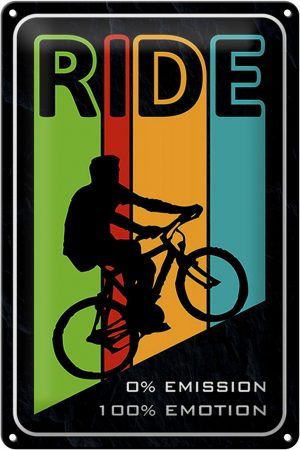 Schild Blech 20x30cm - Made in Germany - Spruch Ride Bike Fahrrad 0% Emission Metall Deko Blechschild