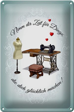 Schild Blech 20x30cm - Made in Germany - Spruch Nähen macht dich glücklich Metall Deko Blechschild