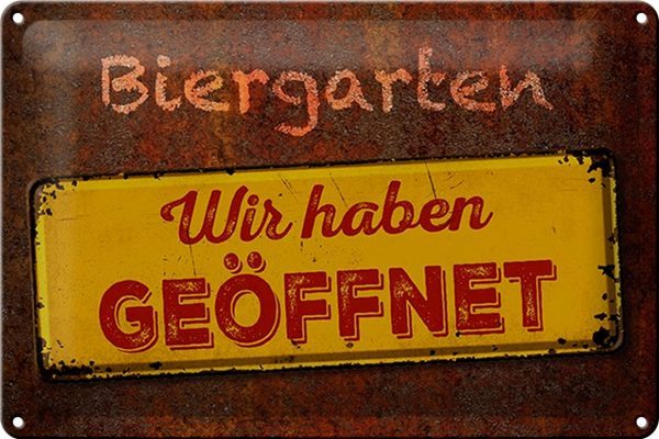 Schild Blech 30x20cm - Made in Germany - Spruch Biergarten wir haben geöffnet Metall Deko Blechschild