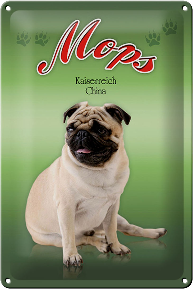 Schild Blech 20x30cm - Made in Germany - Hund Mops Kaiserreich China Metall Deko Blechschild