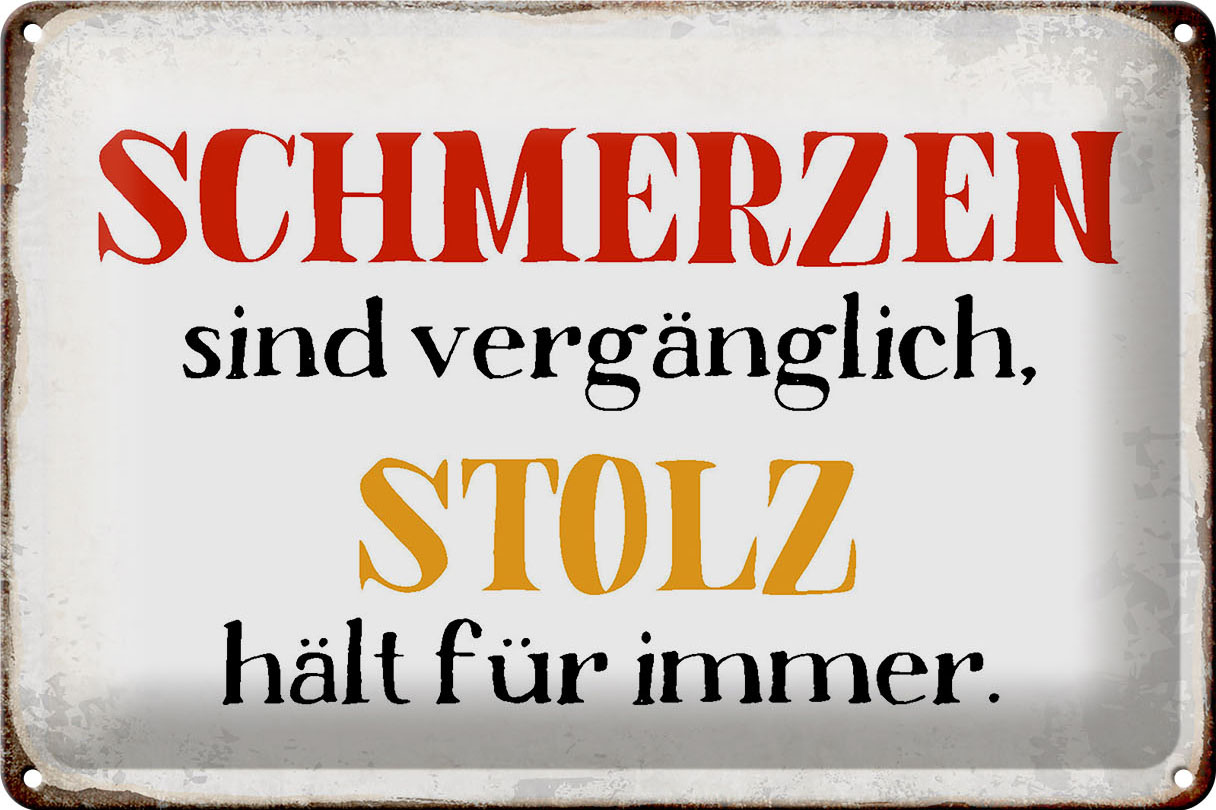 Schild Blech 30x20cm - Made in Germany - Spruch Schmerzen Solz hält für immer Metall Deko Blechschild