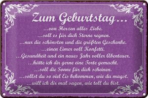 Schild Blech 30x20cm - Made in Germany - Spruch zum Geburtstag alles Liebe Metall Deko Blechschild