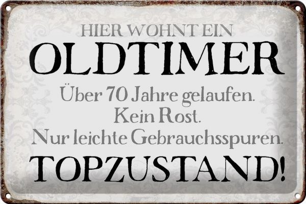 Schild Blech 30x20cm - Made in Germany - Spruch hier wohnt Oldtimer über 70 Metall Deko Blechschild – Bild 2
