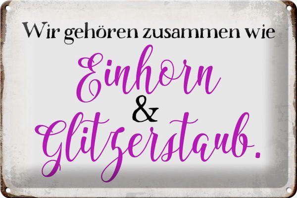 Schild Blech 30x20cm - Made in Germany - Spruch Einhorn und Glitzerstaub Metall Deko Blechschild