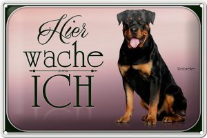 Schild Blech 30x20cm - Made in Germany - Hund Rottweiler hier wache ich Metall Deko Blechschild