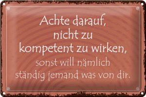 Schild Blech 30x20cm - Made in Germany - Spruch kompetent ständig will jemand Metall Deko Blechschild