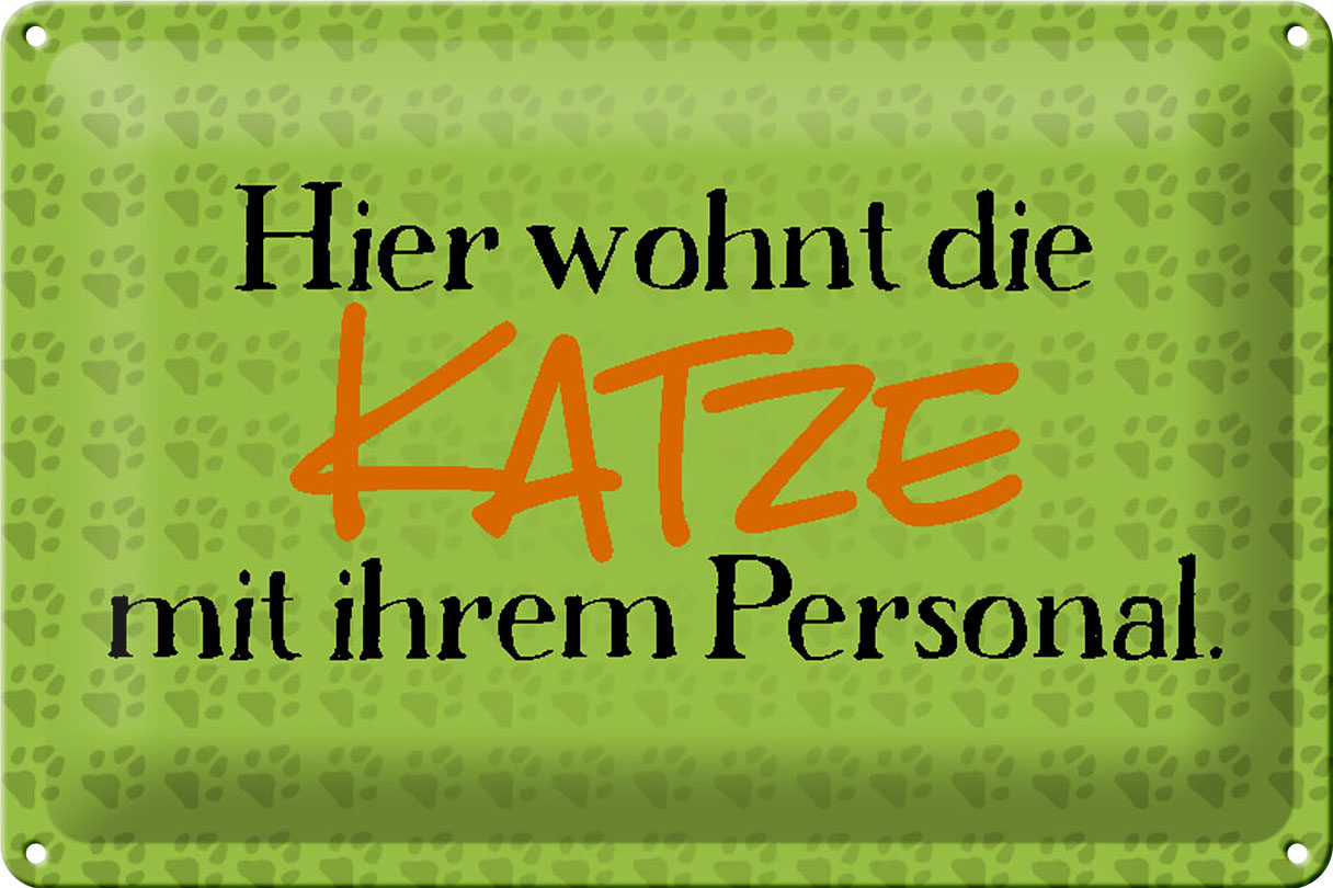Schild Blech 30x20cm - Made in Germany - Spruch hier wohnt Katze mit Personal Metall Deko Blechschild – Bild 2