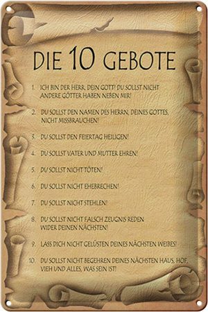 Schild Blech 20x30cm - Made in Germany - Spruch die 10 Gebote Gottes bin Herr Metall Deko Blechschild