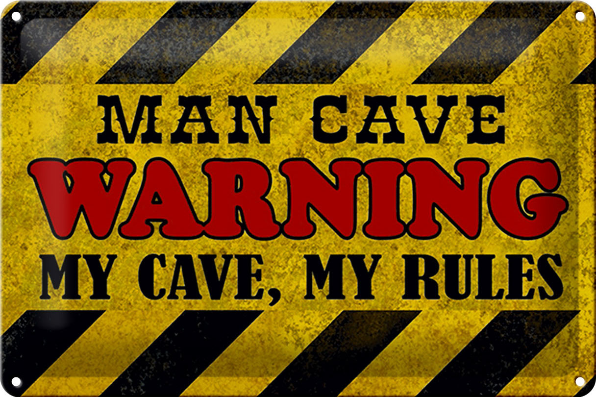 Schild Blech 30x20cm - Made in Germany - Spruch man cave warning my cave rules Metall Deko Blechschild