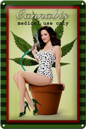 Schild Blech 20x30cm - Made in Germany - Pin-up Cannabis medical use only Metall Deko Blechschild