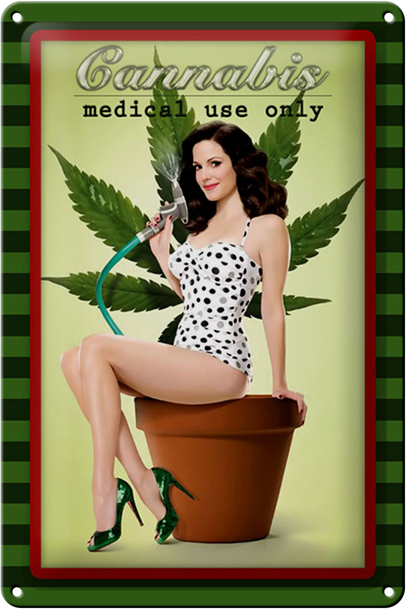 Schild Blech 20x30cm - Made in Germany - Pin-up Cannabis medical use only Metall Deko Blechschild