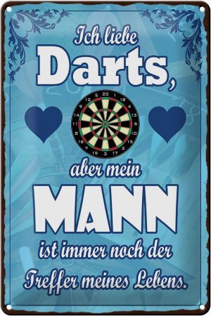 Schild Blech 20x30cm - Made in Germany - Spruch ich liebe Darts aber mein Mann Metall Deko Blechschild