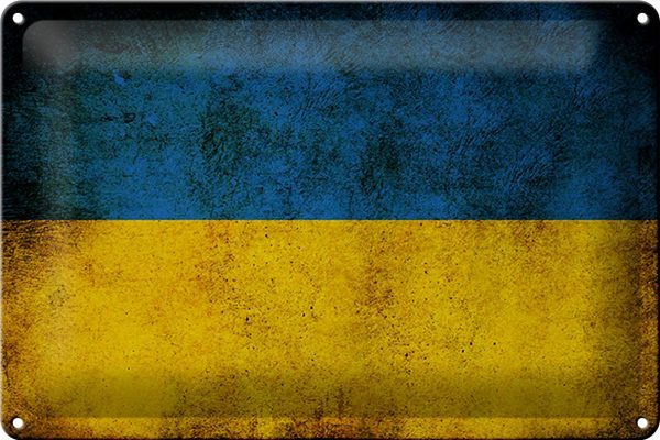 Schild Blech 30x20cm - Made in Germany - Flagge Ukraine Fahne Metall Deko Blechschild