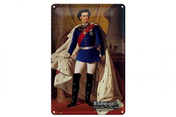 Schild Blech 20x30cm - Made in Germany - Portrait Ludwig II König 1845 Bayern Metall Deko Blechschild