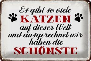 Schild Blech 30x20cm - Made in Germany - Spruch wir haben die schönste Katze Metall Deko Blechschild