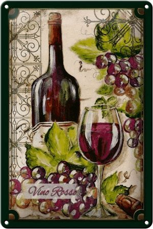 Schild Blech 20x30 cm - Made in Germany - Kunst Stillleben Vino Rosso Rotwein Metall Deko Blechschild