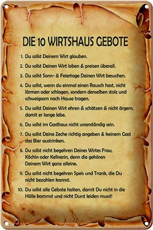 Schild Blech 20x30cm - Made in Germany - Spruch die 10 Wirtshaus Gebote Metall Deko Blechschild