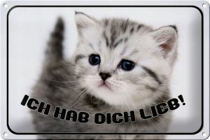 Schild Blech 30x20cm - Made in Germany - Katze ich hab dich lieb Metall Deko Blechschild