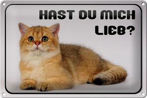 Schild Blech 30x20cm - Made in Germany - Katze hast du mich lieb? Metall Deko Blechschild