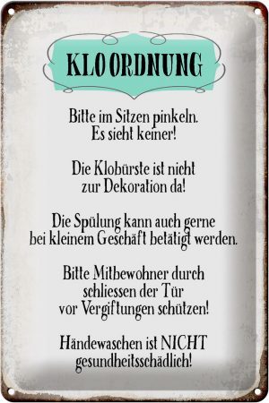 Schild Blech 20x30cm - Made in Germany - Hinweis Klo Ordnung die Klobürste Metall Deko Blechschild