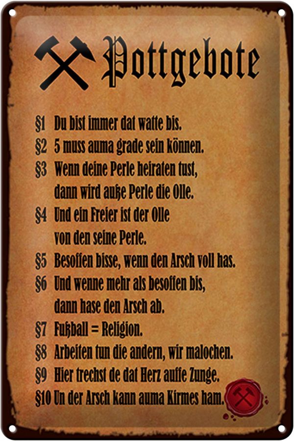 Schild Blech 20x30cm - Made in Germany - Spruch Pottgebote du biste immer dat Metall Deko Blechschild – Bild 2