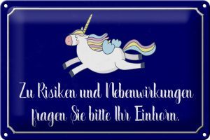 Schild Blech 30x20cm - Made in Germany - Spruch zu Risiken fragen Sie Einhorn Metall Deko Blechschild