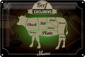 Schild Blech 30x20cm - Made in Germany - Fleisch Schnitte Beef exklusive Menü Metall Deko Blechschild