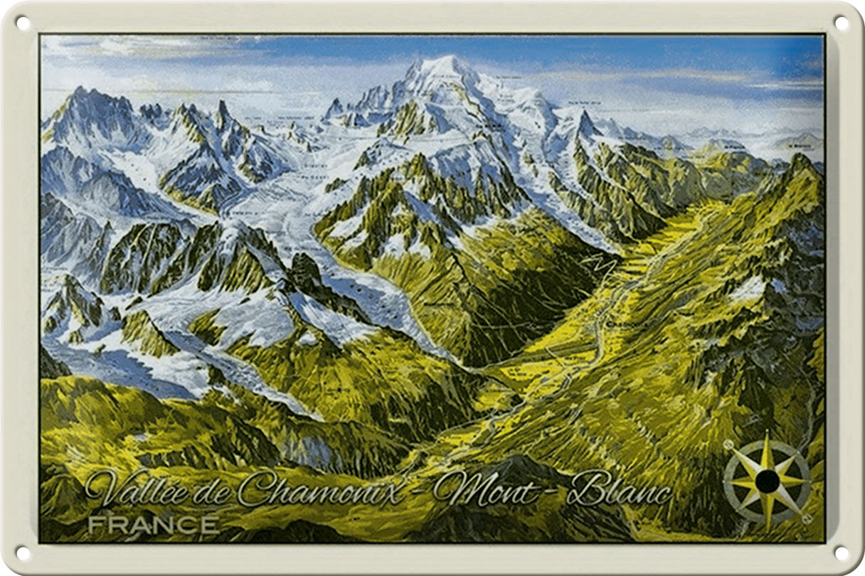 Schild Blech 30x20cm - Made in Germany -France Vallee de Chamonix Mont Blanc Metall Deko Blechschild