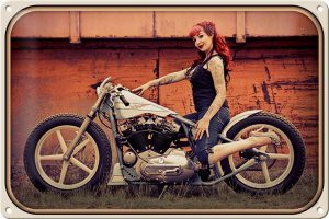 Schild Blech 20x30cm - Made in Germany - Motorrad Biker Girl Frau Pin up Metall Deko Blechschild
