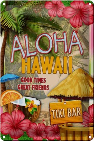 Schild Blech 20x30cm - Made in Germany - Hawaii Aloha Tiki Bar good times great Metall Deko Blechschild
