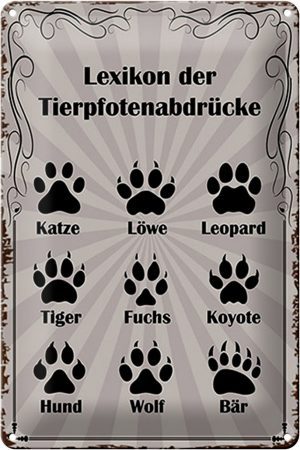 Schild Blech 20x30cm - Made in Germany - Spruch Lexikon Tierpfotenabdrücke Tiere Metall Deko Blechschild