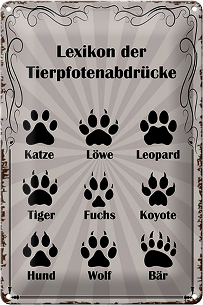 Schild Blech 20x30cm - Made in Germany - Spruch Lexikon Tierpfotenabdrücke Tiere Metall Deko Blechschild