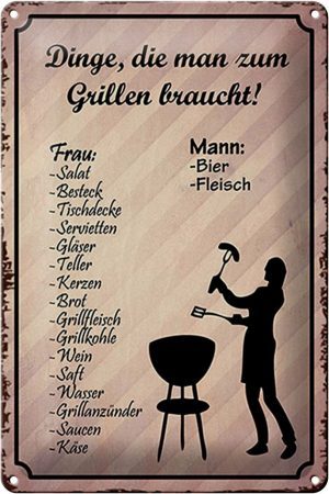 Schild Blech 20x30cm - Made in Germany - Spruch Dinge die zum Grillen braucht Metall Deko Blechschild