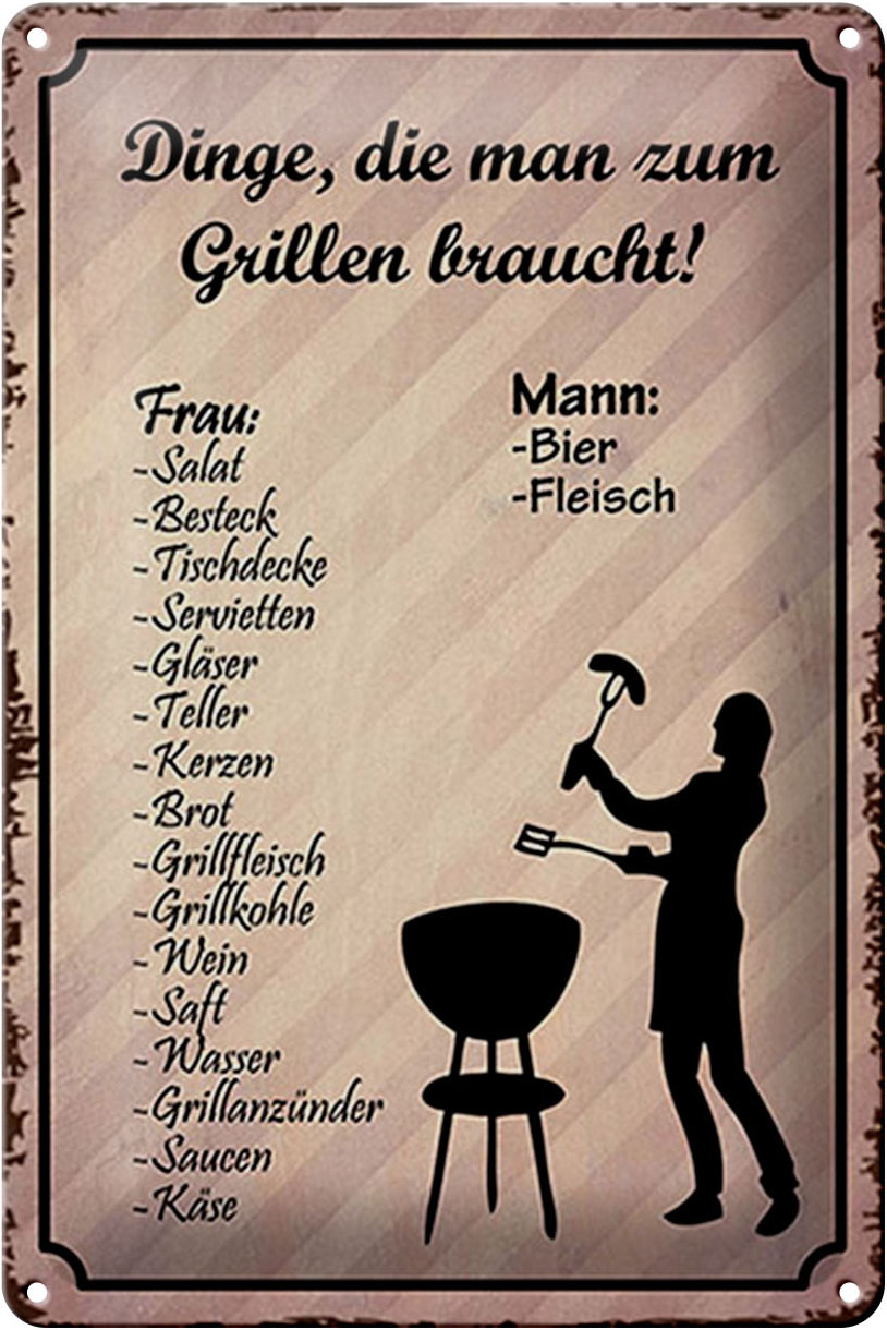 Schild Blech 20x30cm - Made in Germany - Spruch Dinge die zum Grillen braucht Metall Deko Blechschild
