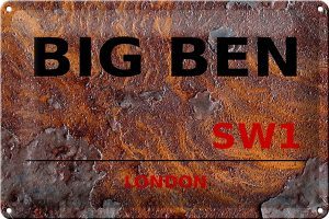 Schild Blech 30x20cm - Made in Germany - London Street Big Ben SW1 Rost Metall Deko Blechschild