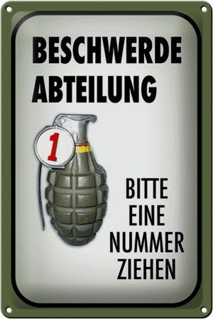 Schild Blech 20x30cm - Made in Germany - Spruch Beschwerde Abteilung bitte Nr. Metall Deko Blechschild