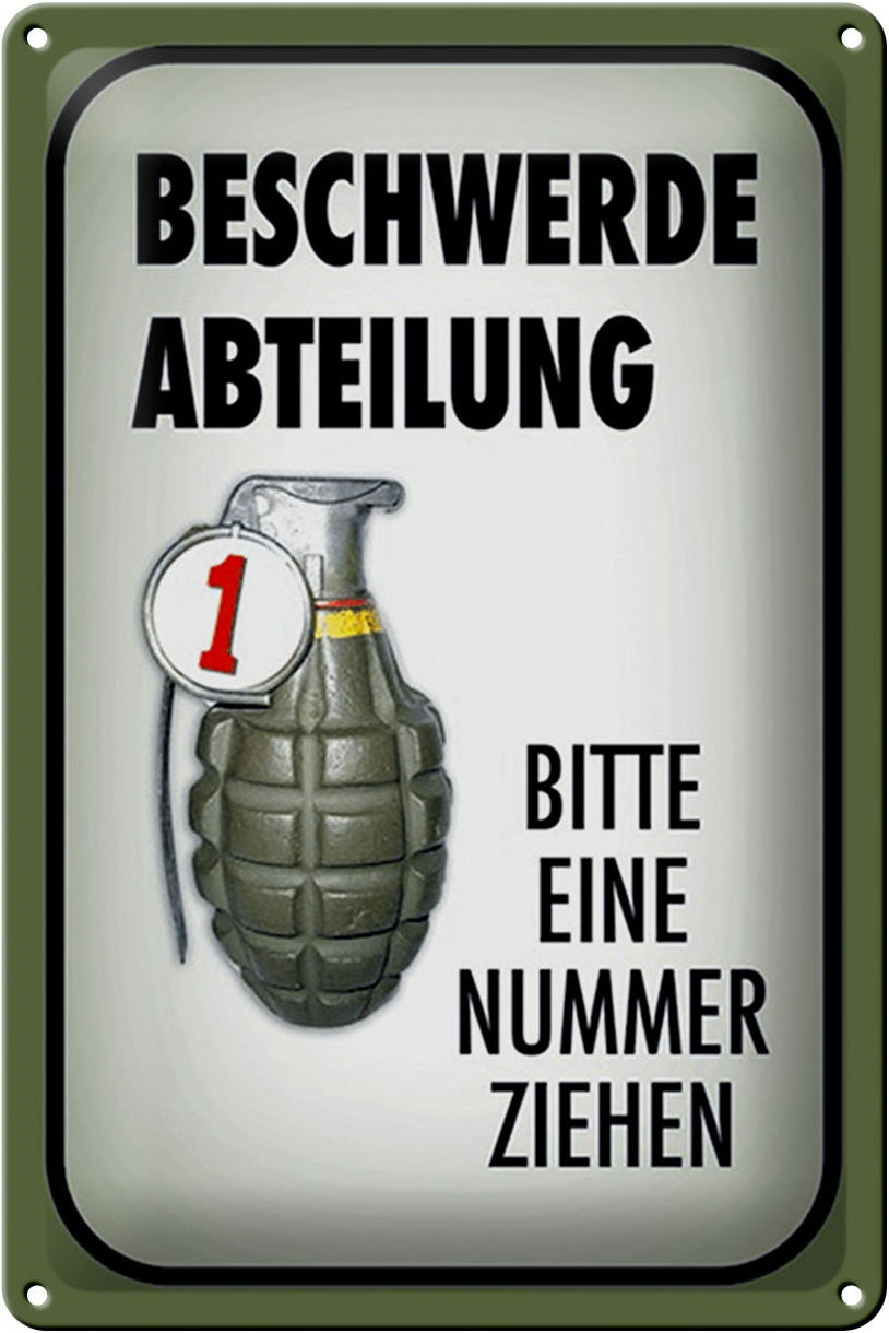 Schild Blech 20x30cm - Made in Germany - Spruch Beschwerde Abteilung bitte Nr. Metall Deko Blechschild