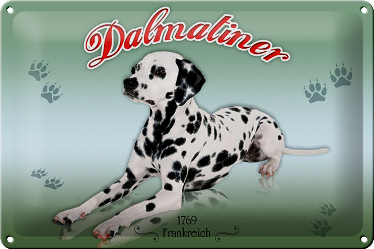 Schild Blech 30x20cm - Made in Germany - Hund Dalmatiner 1769 Frankreich Metall Deko Blechschild
