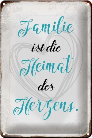 Schild Blech 20x30cm - Made in Germany - Spruch Familie ist Heimat des Herzens Metall Deko Blechschild