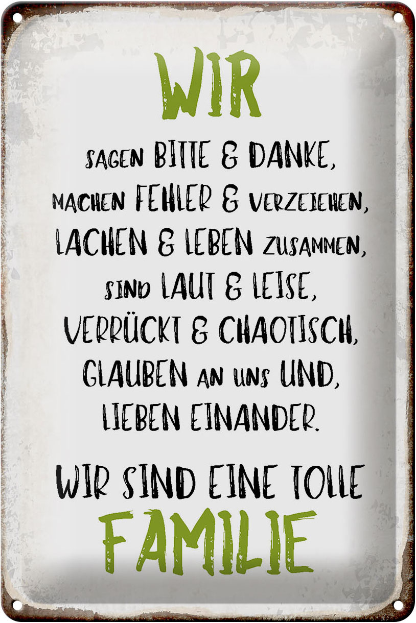 Schild Blech 20x30cm - Made in Germany - Spruch wir eine tolle Familie Metall Deko Blechschild