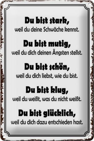 Schild Blech 20x30cm - Made in Germany - Spruch Du bist stark, mutig, schön Metall Deko Blechschild