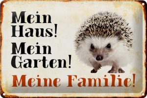 Schild Blech 30x20cm - Made in Germany - Igel mein Haus mein Garten meine Familie