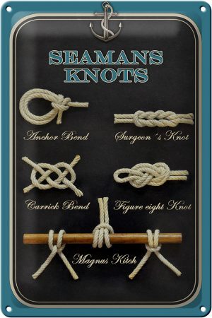 Schild Blech 20x30cm - Made in Germany - Spruch Seamans Knots Seemansknoten Metall Deko Blechschild
