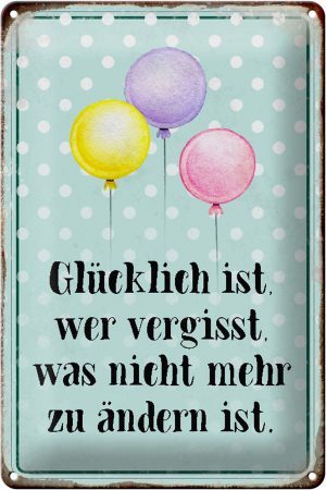 Schild Blech 20x30cm - Made in Germany - Spruch glücklich ist wer vergisst was Metall Deko Blechschild