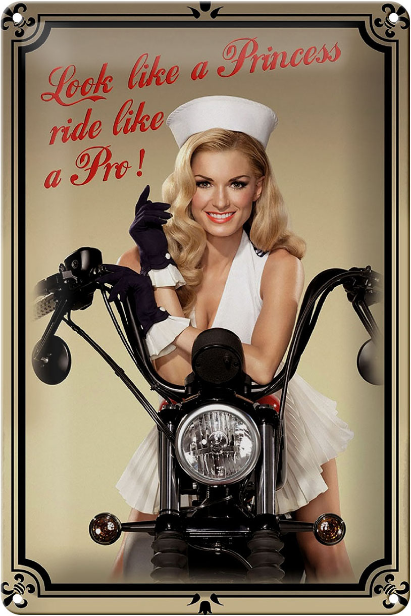 Schild Blech 20x30cm - Made in Germany -Motorrad look like a Princess ride Metall Deko Blechschild